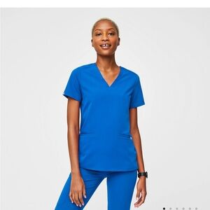Figs Women's Short Sleeve Top in Vibrant Blue
